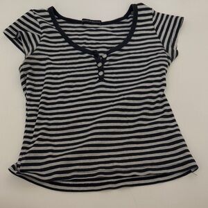 Brandy Melville Navy and Cream Striped Top